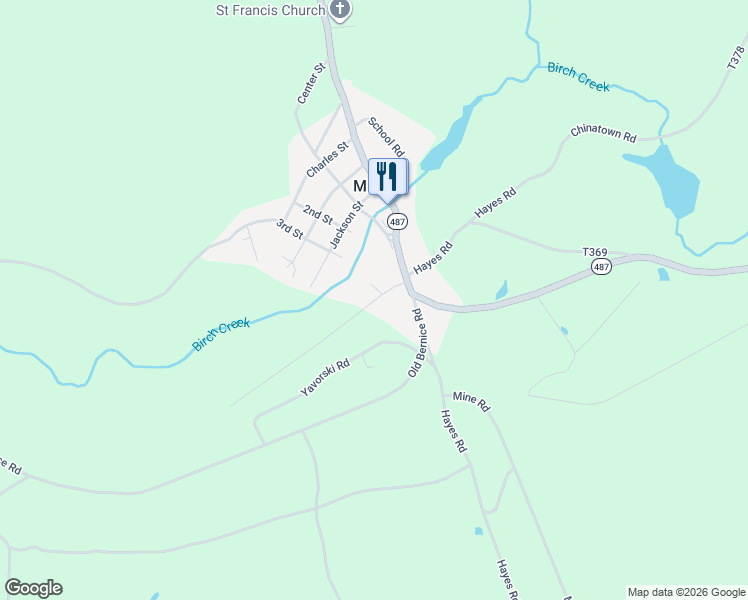 map of restaurants, bars, coffee shops, grocery stores, and more near Railroad Street in Mildred