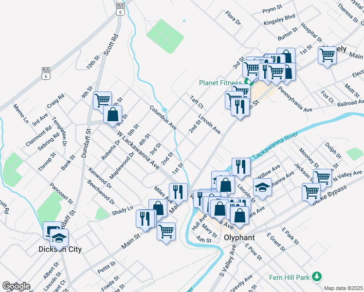 map of restaurants, bars, coffee shops, grocery stores, and more near 300 2nd Street in Blakely