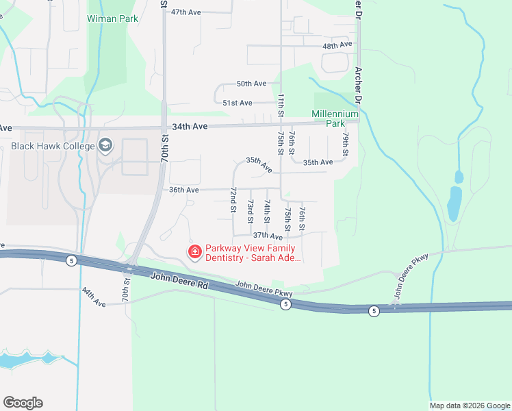 map of restaurants, bars, coffee shops, grocery stores, and more near 3603 74th Street in Moline