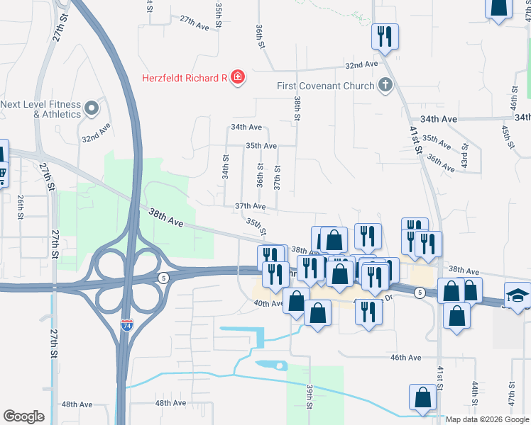 map of restaurants, bars, coffee shops, grocery stores, and more near 3615 37th Avenue in Moline
