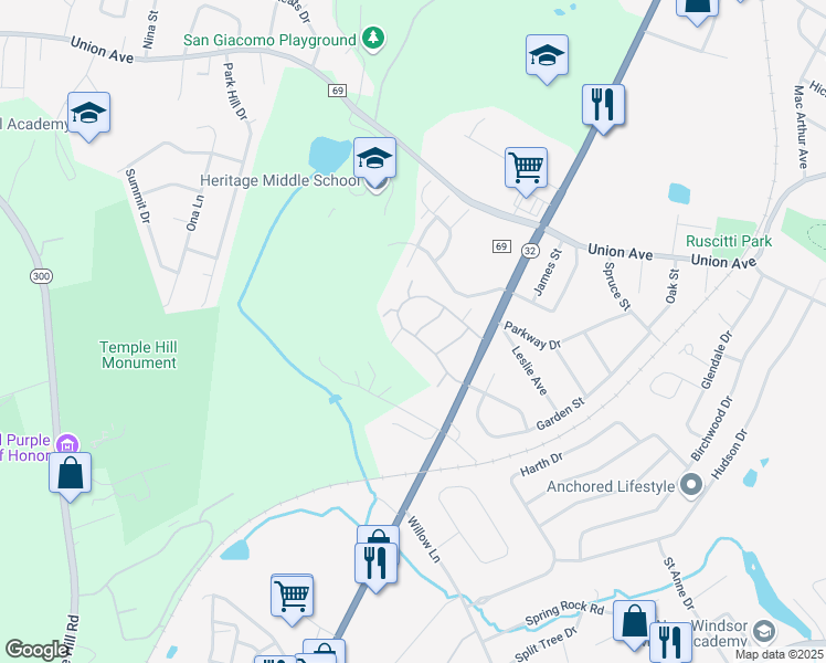 map of restaurants, bars, coffee shops, grocery stores, and more near 603 Crab Apple Lane in New Windsor