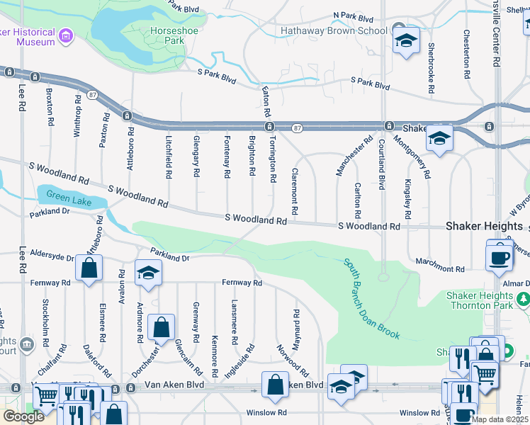 map of restaurants, bars, coffee shops, grocery stores, and more near 3007 Brighton Road in Shaker Heights