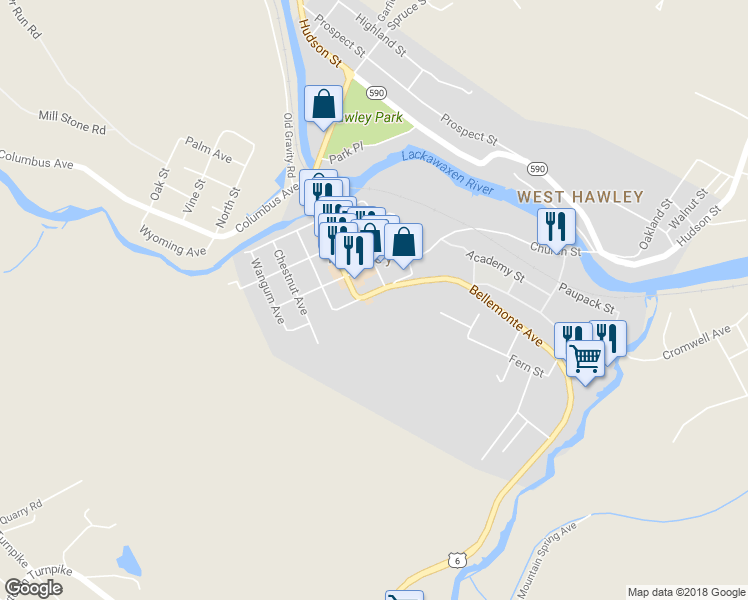 map of restaurants, bars, coffee shops, grocery stores, and more near 516 Spring Street in Hawley