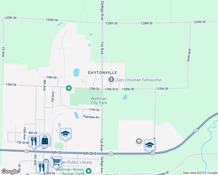 map of restaurants, bars, coffee shops, grocery stores, and more near 110 13th Street in Wellman