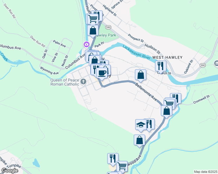 map of restaurants, bars, coffee shops, grocery stores, and more near 519 Spring Street in Hawley
