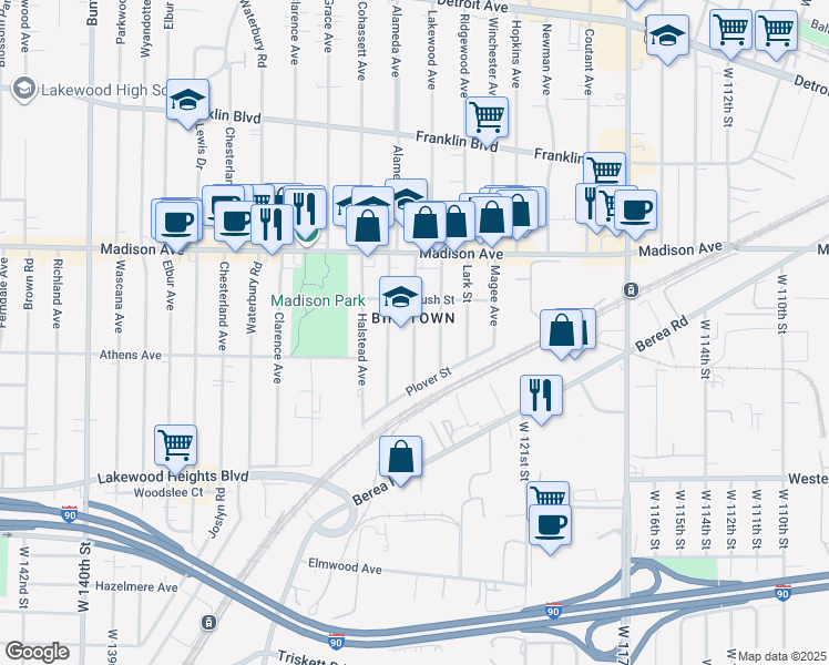 map of restaurants, bars, coffee shops, grocery stores, and more near 2080 Quail Street in Lakewood