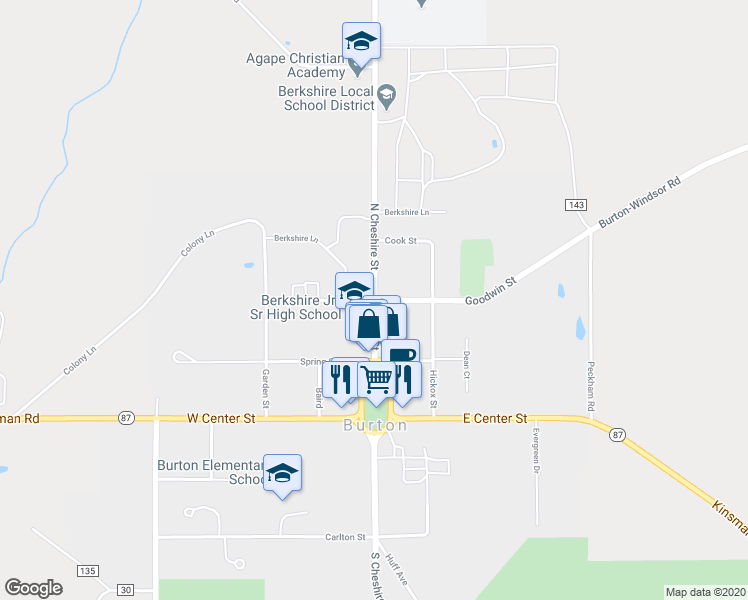 map of restaurants, bars, coffee shops, grocery stores, and more near 14546 North Cheshire Street in Burton