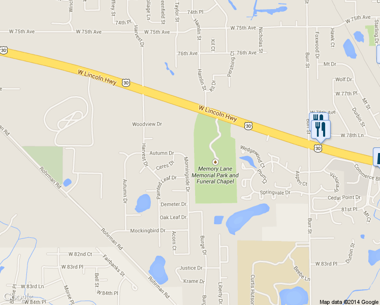 map of restaurants, bars, coffee shops, grocery stores, and more near 2601 Morningside Dr in Crown Point