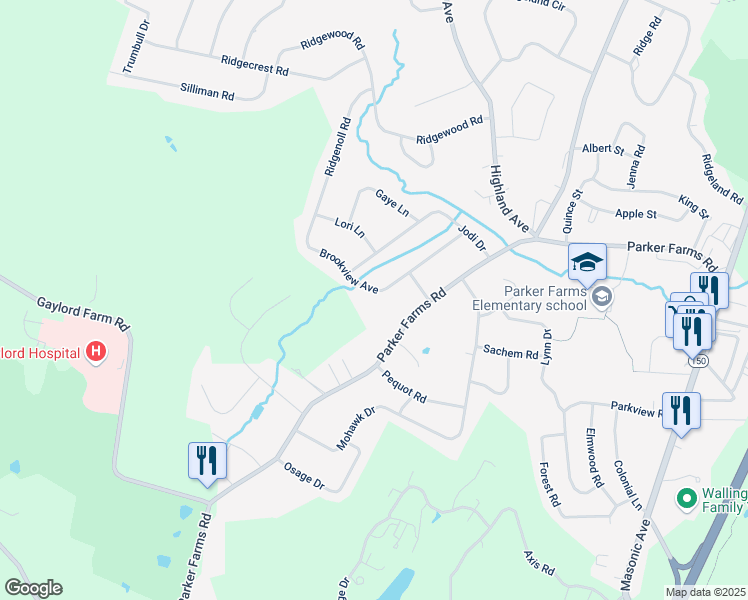 map of restaurants, bars, coffee shops, grocery stores, and more near 41 Brookview Avenue in Wallingford