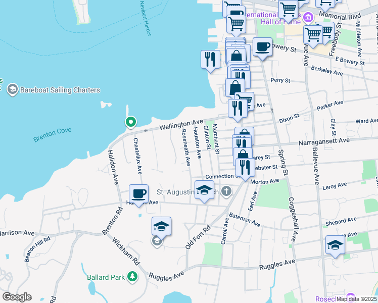 map of restaurants, bars, coffee shops, grocery stores, and more near 51 Roseneath Avenue in Newport