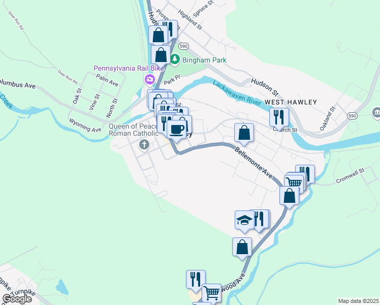 map of restaurants, bars, coffee shops, grocery stores, and more near 519 Spring Street in Hawley