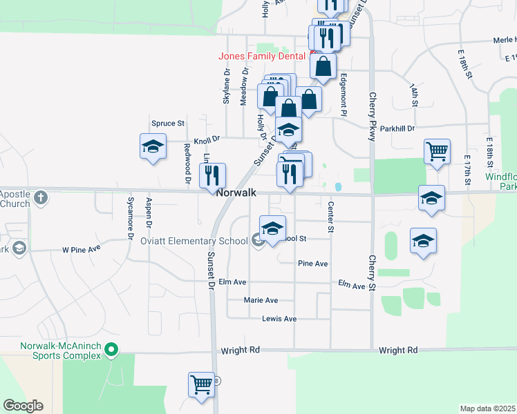 map of restaurants, bars, coffee shops, grocery stores, and more near 721 Jackson Street in Norwalk