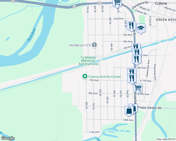 map of restaurants, bars, coffee shops, grocery stores, and more near 603 7th Street in Colona