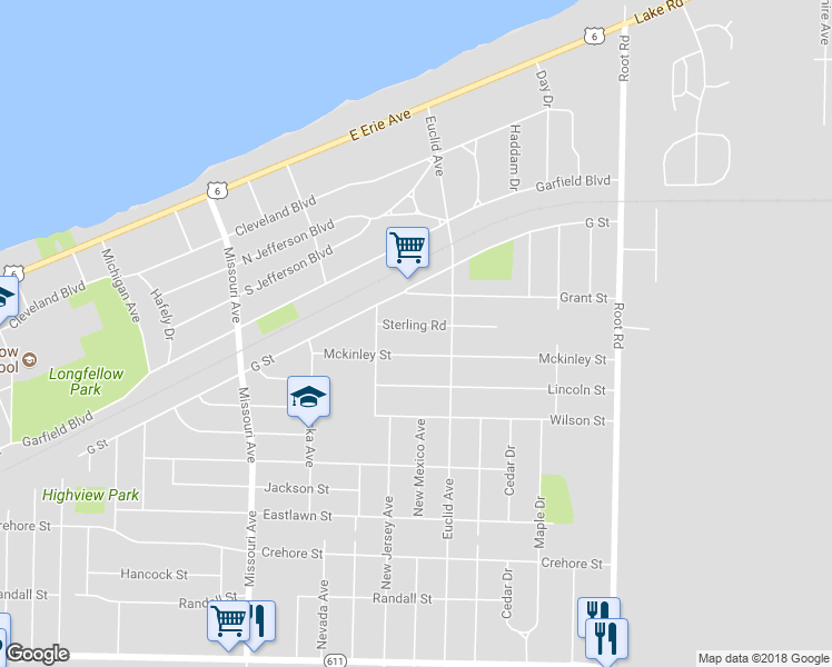 map of restaurants, bars, coffee shops, grocery stores, and more near 2874 Sterling Rd in Lorain