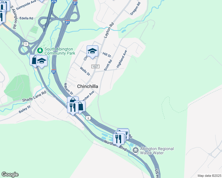 map of restaurants, bars, coffee shops, grocery stores, and more near 320 Highland Avenue in Lackawanna County