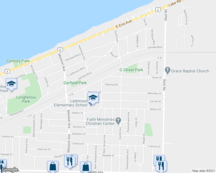map of restaurants, bars, coffee shops, grocery stores, and more near 2846 Sterling Road in Lorain