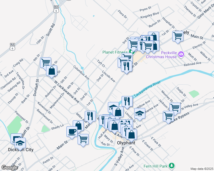map of restaurants, bars, coffee shops, grocery stores, and more near 318 1st Street in Blakely