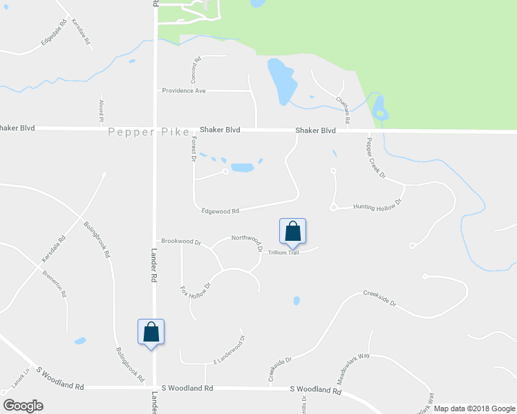 map of restaurants, bars, coffee shops, grocery stores, and more near 2901 Edgewood Road in Pepper Pike