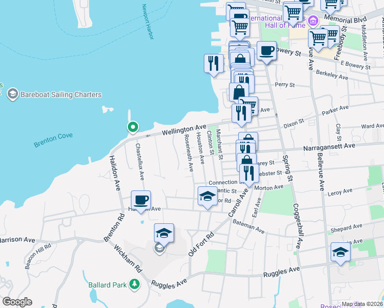 map of restaurants, bars, coffee shops, grocery stores, and more near 51 Roseneath Avenue in Newport