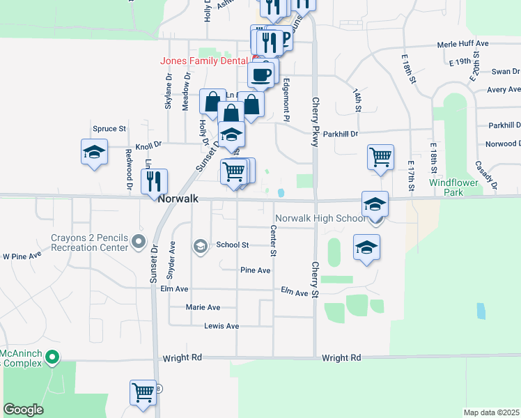 map of restaurants, bars, coffee shops, grocery stores, and more near 812 North Avenue in Norwalk