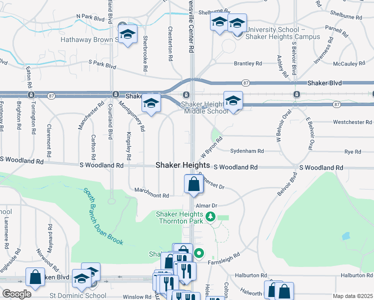 map of restaurants, bars, coffee shops, grocery stores, and more near 2996 Warrensville Center Road in Shaker Heights