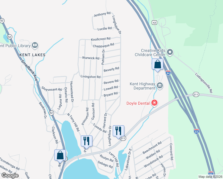 map of restaurants, bars, coffee shops, grocery stores, and more near 15 Lowell Road in Carmel Hamlet