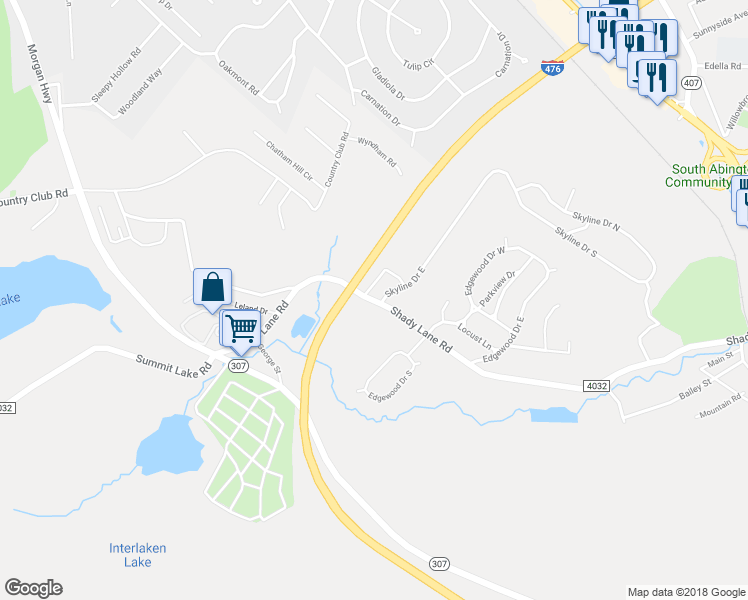 map of restaurants, bars, coffee shops, grocery stores, and more near 702 Shady Lane Road in Lackawanna County