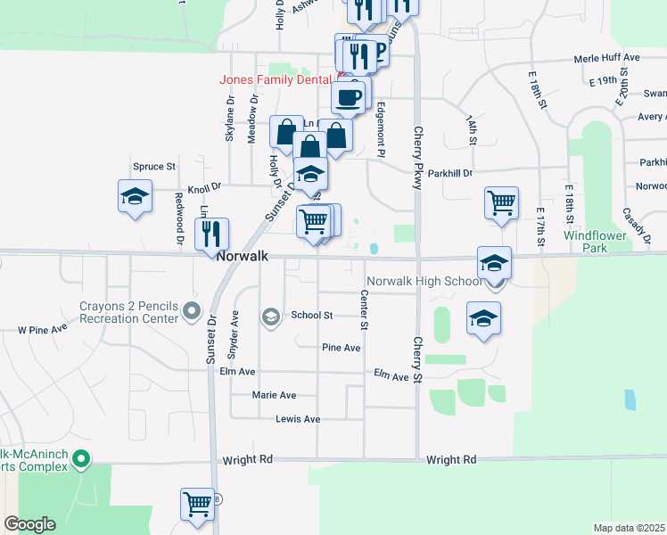 map of restaurants, bars, coffee shops, grocery stores, and more near 812 North Avenue in Norwalk