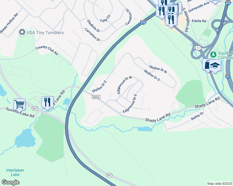 map of restaurants, bars, coffee shops, grocery stores, and more near 116 Edgewood Drive West in Lackawanna County