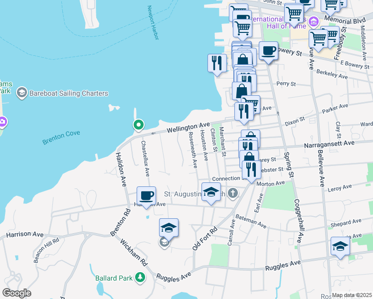 map of restaurants, bars, coffee shops, grocery stores, and more near 51 Roseneath Avenue in Newport