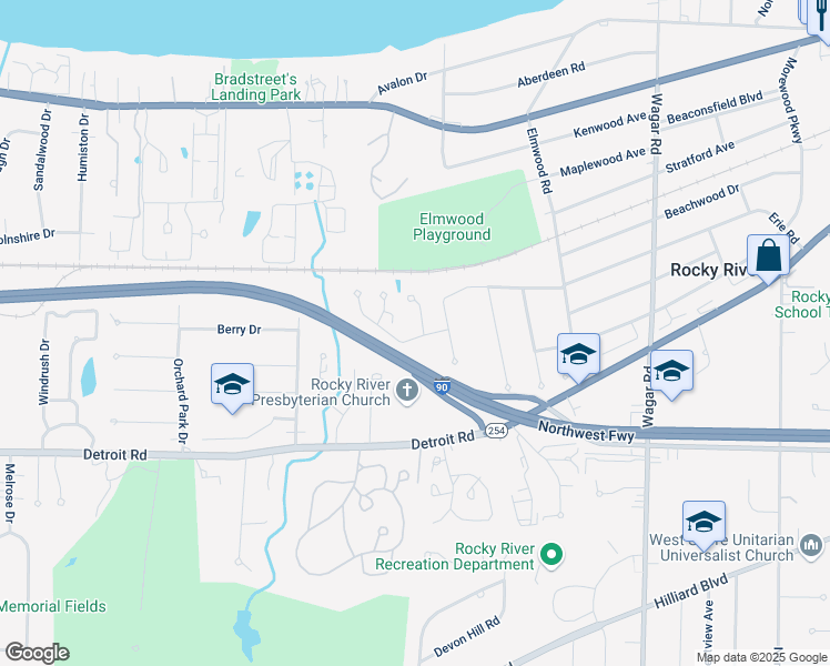map of restaurants, bars, coffee shops, grocery stores, and more near 21715 Gate House Lane in Rocky River