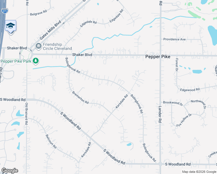 map of restaurants, bars, coffee shops, grocery stores, and more near 29326 Bolingbrook Road in Pepper Pike