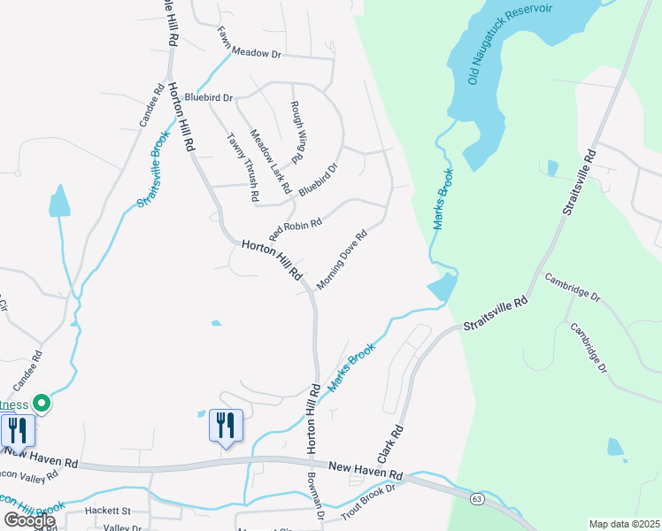 map of restaurants, bars, coffee shops, grocery stores, and more near 44 Morning Dove Road in Naugatuck