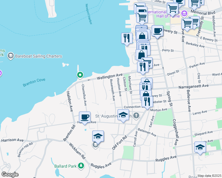 map of restaurants, bars, coffee shops, grocery stores, and more near 51 Roseneath Avenue in Newport