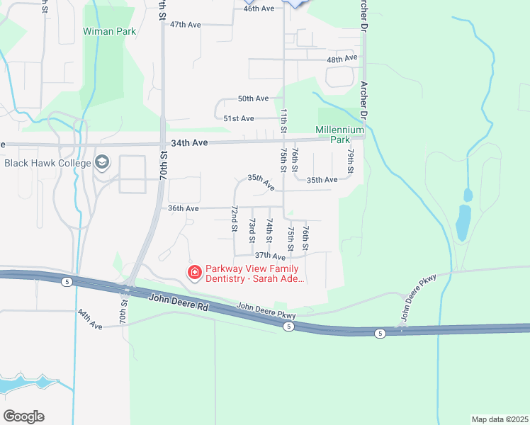 map of restaurants, bars, coffee shops, grocery stores, and more near 3603 74th Street in Moline