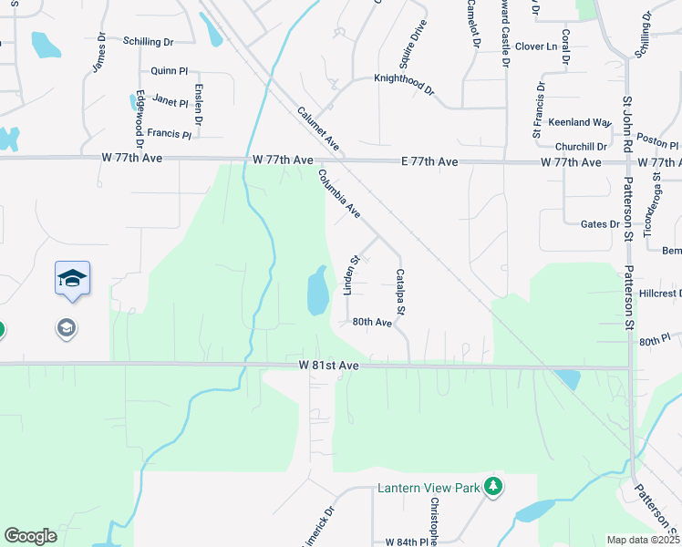 map of restaurants, bars, coffee shops, grocery stores, and more near 7900 Linden Street in Dyer