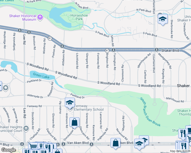 map of restaurants, bars, coffee shops, grocery stores, and more near 3008 Fontenay Road in Shaker Heights