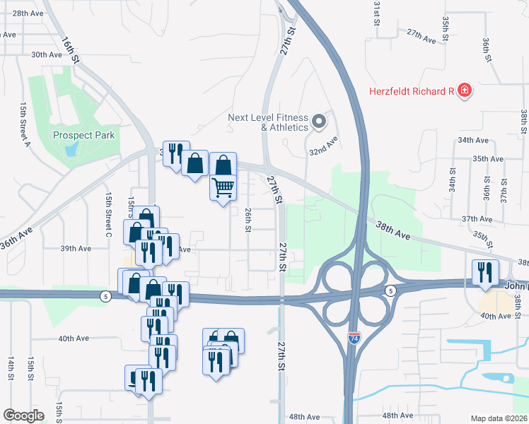 map of restaurants, bars, coffee shops, grocery stores, and more near 3701-3799 26th Street A in Moline
