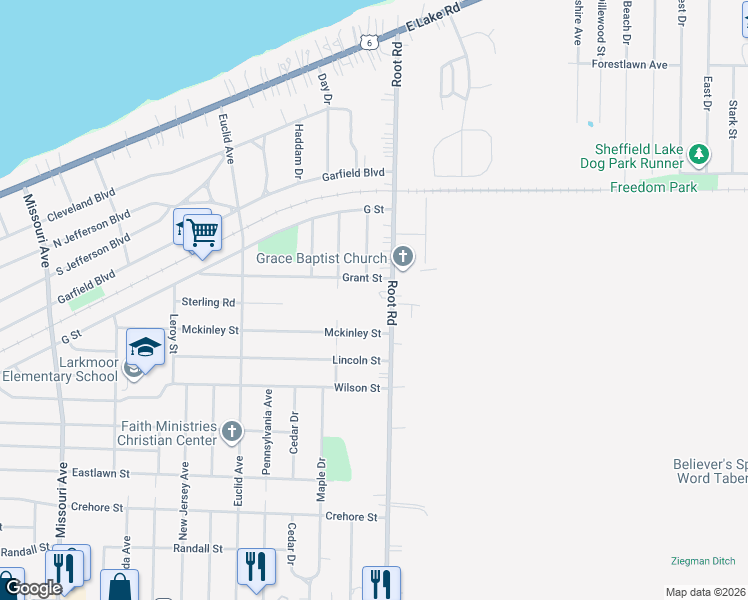map of restaurants, bars, coffee shops, grocery stores, and more near 918 Root Road in Lorain