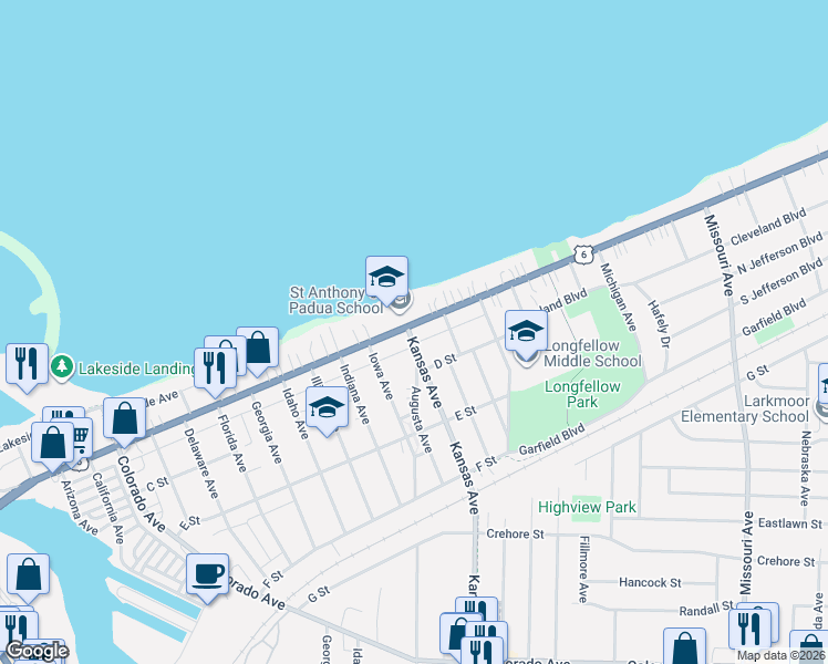 map of restaurants, bars, coffee shops, grocery stores, and more near 1368 East Erie Avenue in Lorain