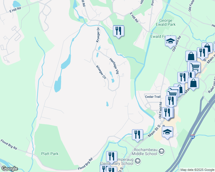 map of restaurants, bars, coffee shops, grocery stores, and more near 359 Krueger Circle in Southbury