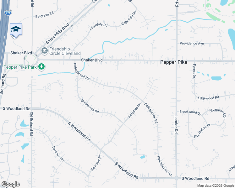 map of restaurants, bars, coffee shops, grocery stores, and more near 29326 Bolingbrook Road in Pepper Pike