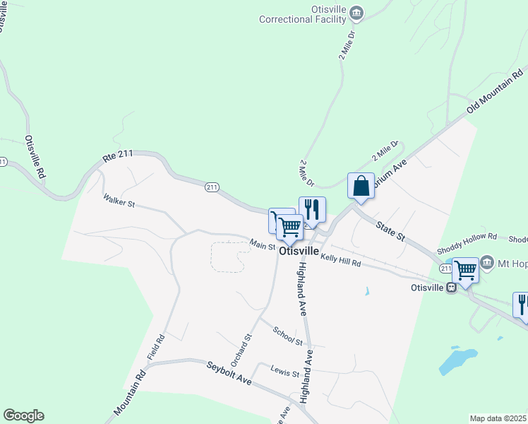 map of restaurants, bars, coffee shops, grocery stores, and more near 2009 New York 211 in Otisville