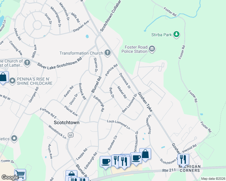 map of restaurants, bars, coffee shops, grocery stores, and more near 16 Beth Drive in Middletown