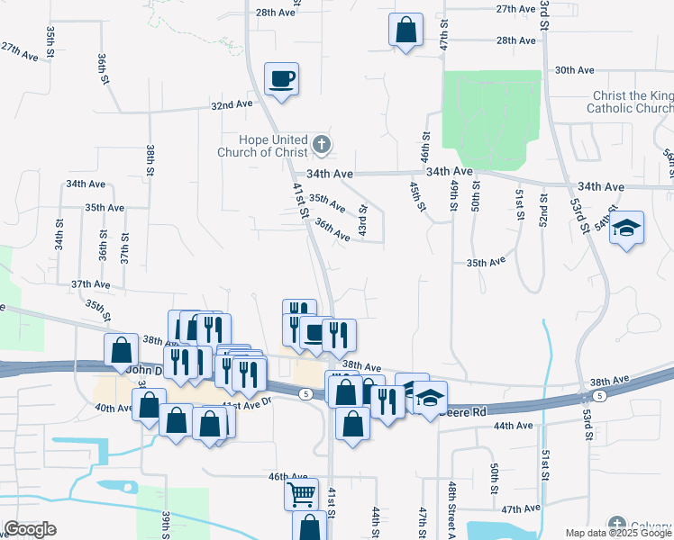 map of restaurants, bars, coffee shops, grocery stores, and more near 3650 41st Street in Moline