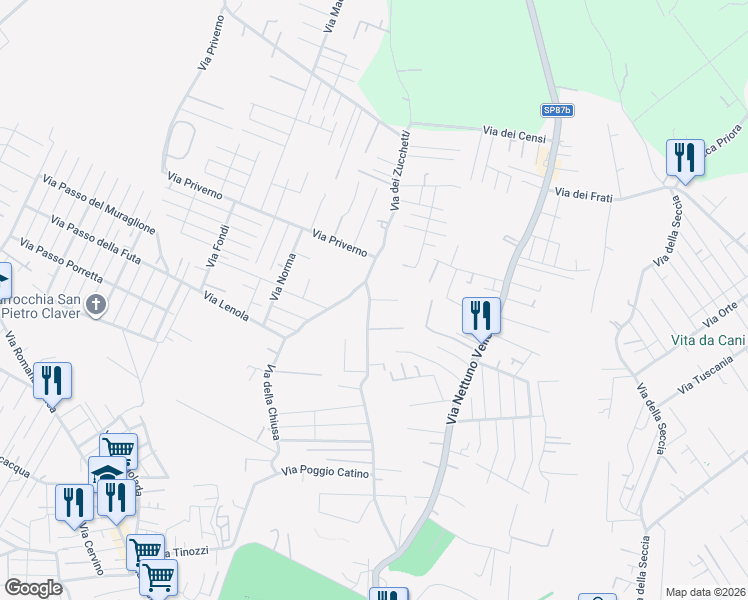 map of restaurants, bars, coffee shops, grocery stores, and more near 112 Via dei Zucchetti in Nettuno