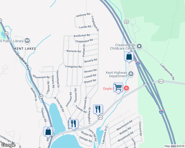 map of restaurants, bars, coffee shops, grocery stores, and more near 15 Lowell Road in Carmel Hamlet