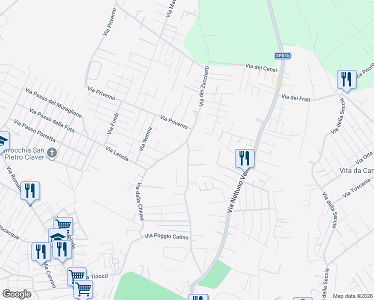 map of restaurants, bars, coffee shops, grocery stores, and more near 112 Via dei Zucchetti in Nettuno
