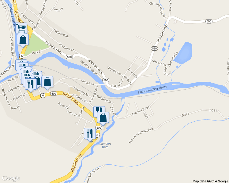 map of restaurants, bars, coffee shops, grocery stores, and more near 824 Hudson Street in Hawley
