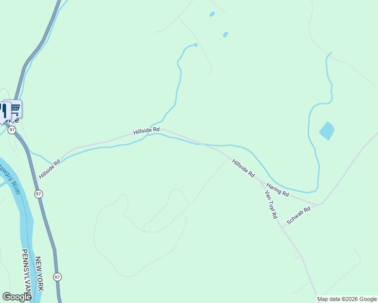 map of restaurants, bars, coffee shops, grocery stores, and more near 90 Hillside Road in Barryville